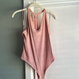 Intimately Free People pink race back ribbed bodysuit